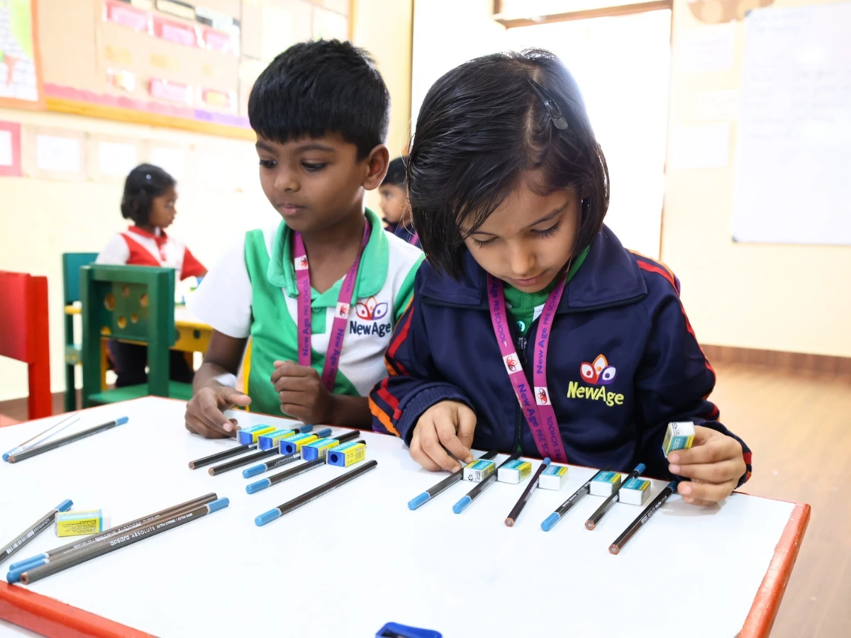 Happy children playing in preschool